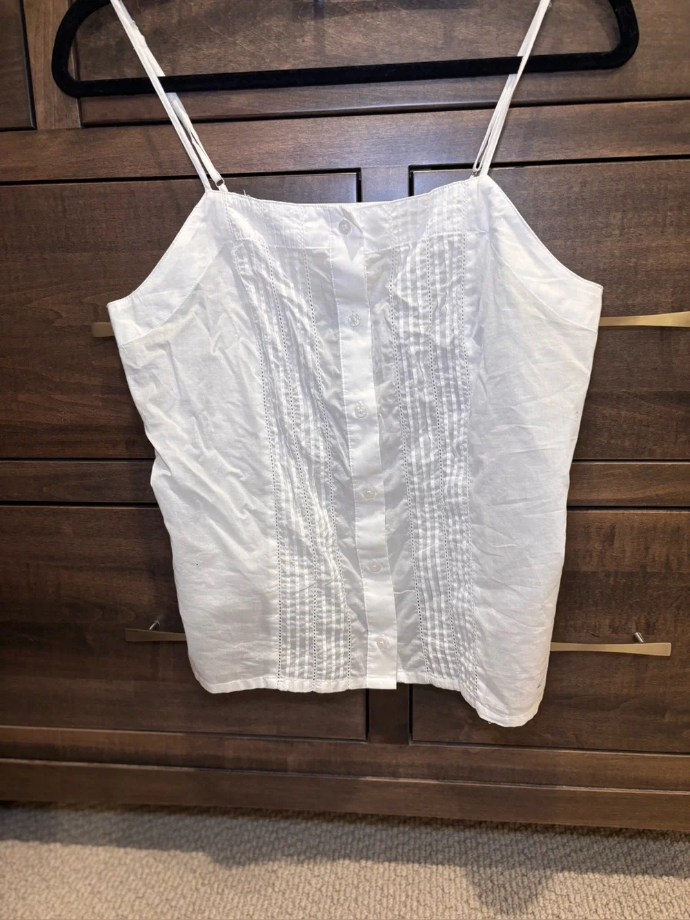 White Button-Front Cotton Eyelet Camisole